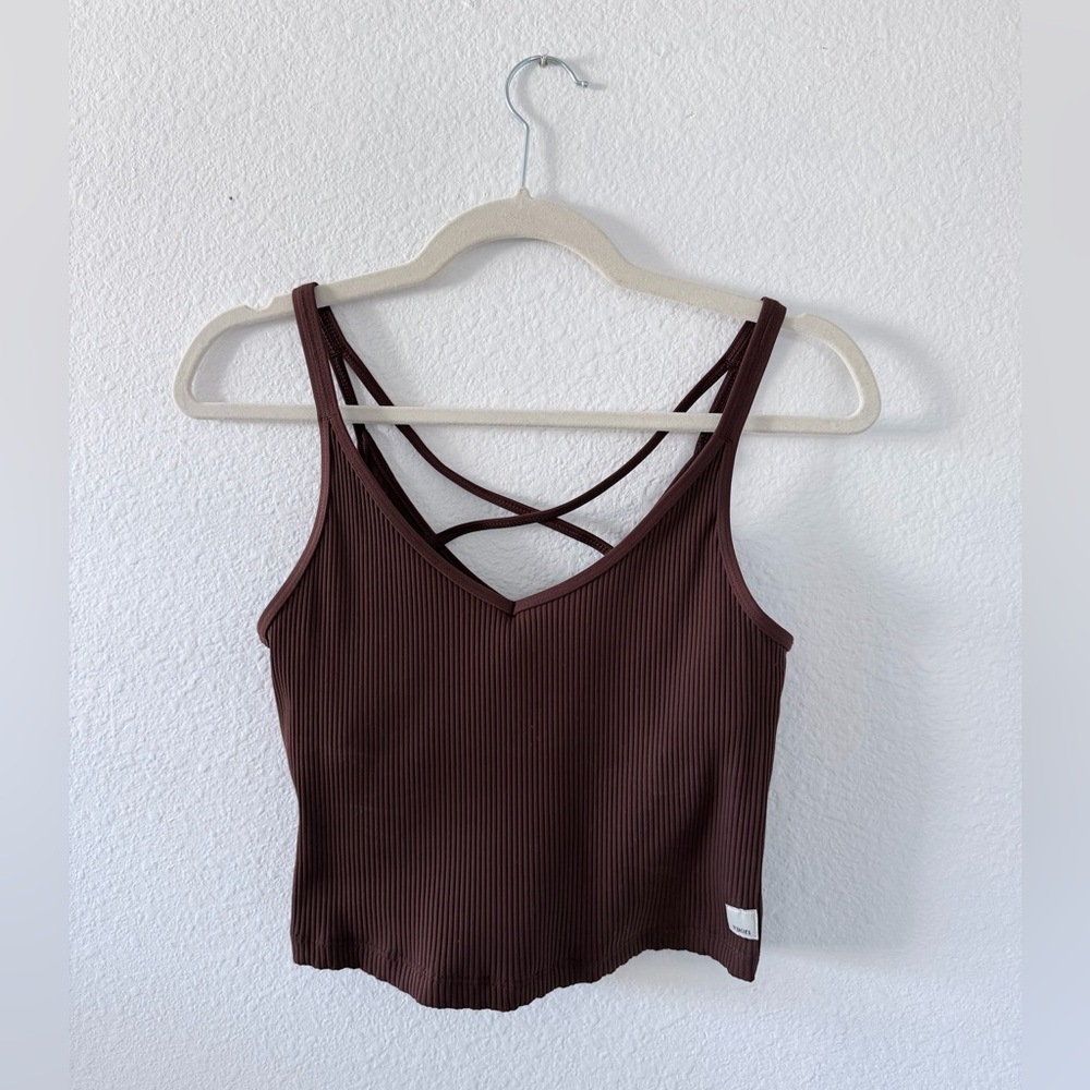 Vuori Ribbed Crop Tank - Brown - Picture 2 of 5
